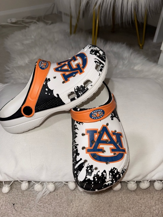 CROCS Kids White, Orange & Navy AU Logo Clog Slides - Picture 2 of 4